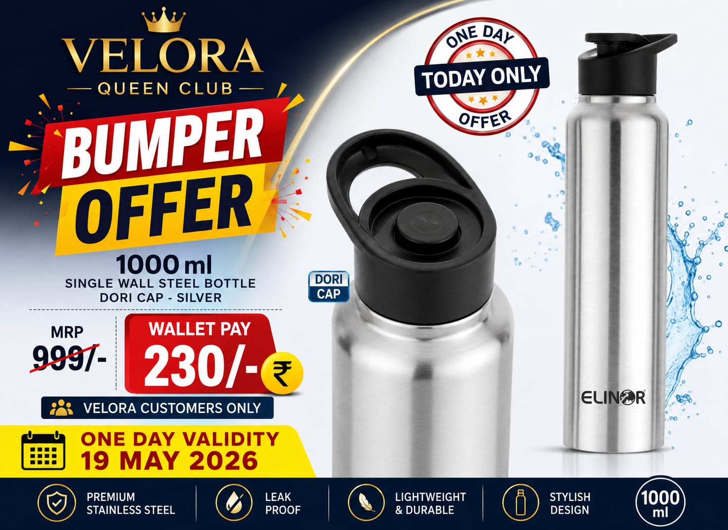 STAINLESS STEEL Water bottle 1000 ml